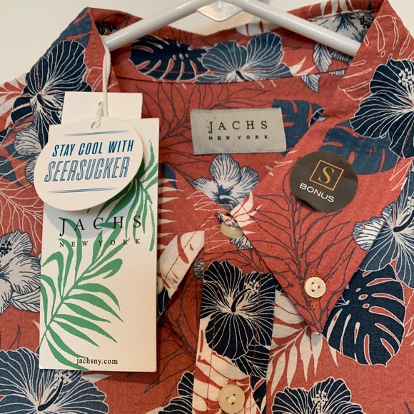 New Men's Jachs New York Seersucker Tropical  Short Sleeve Button Down XL - Picture 4 of 8